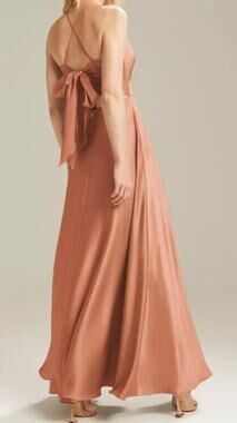 AW BRIDAL 2 XS raw sienna orange crystal satin Mattie formal maxi dress NEW B38